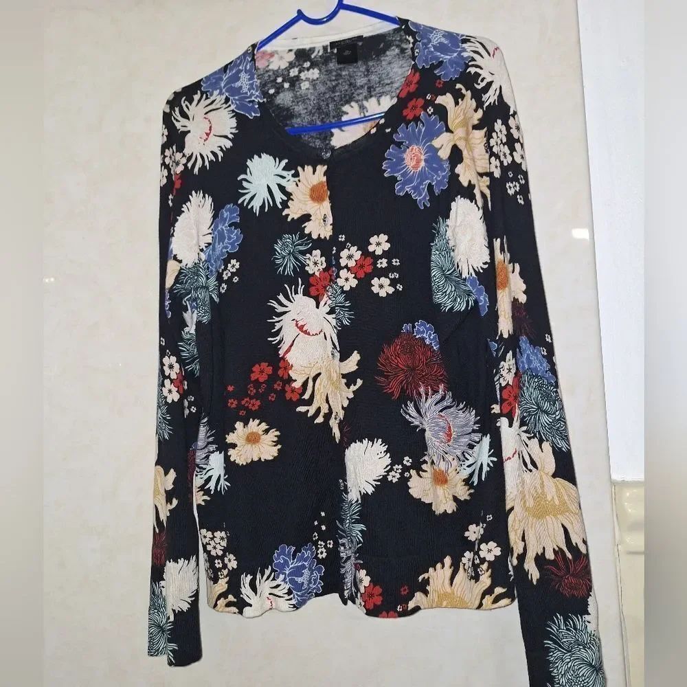 Ann Taylor XL Floral Black Cardigan